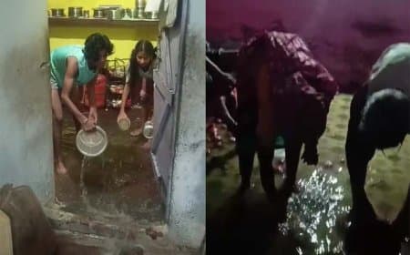 मूसलाधार वारिश से घरों में भरा पानी,
