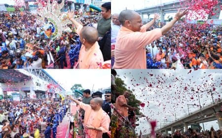 सीएम योगी ने मेरठ में कांवड़ियों पर की पुष्पवर्षा
