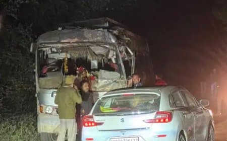 बस ने ट्रैक्टर-ट्रॉली को मारी टक्कर, 6 घायल