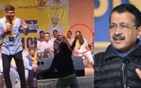 गुजरात... कांग्रेस कार्यकर्ता ने मंच पर आप विधायक गोपाल को मारा जूता