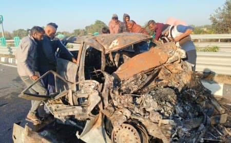हरियाणा...हाईवे पर हादसा, कार में आग लगने से तीन जिंदा जले