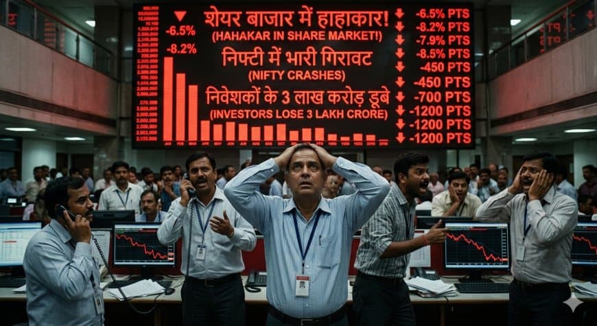Stock Market Crash: शेयर बाजार में हाहाकार, निवेशकों के 3 लाख करोड़ डूबे