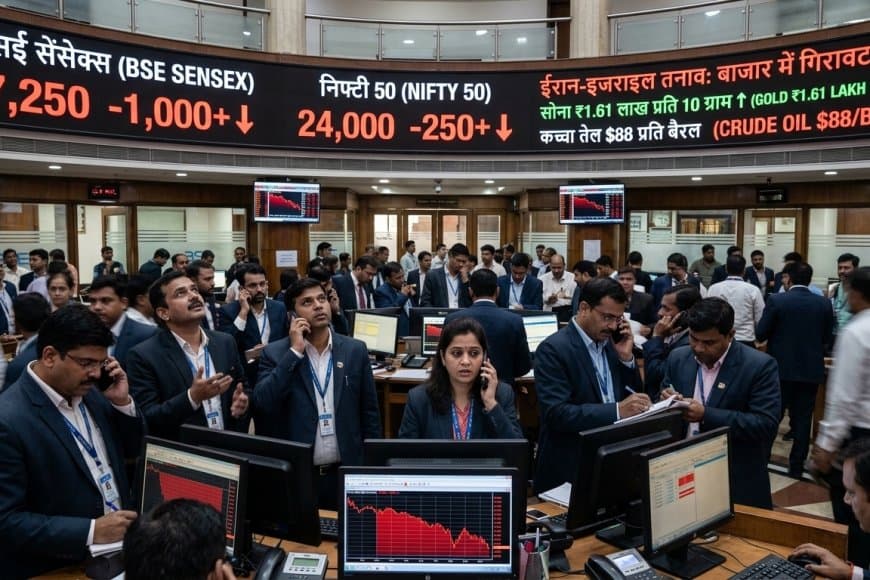 शेयर बाजार में कोहराम: ईरान-इजराइल तनाव से सेंसेक्स 1,000 अंक टूटा, सोना ₹1.61 लाख के पार