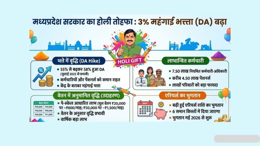 होली पर सीएम मोहन यादव का तोहफा, मप्र कर्मचारियों का 3% महंगाई भत्ता बढ़ा।