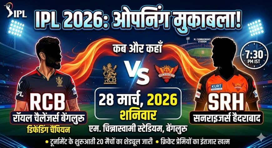 IPL 2026 ScheduleIPL 2026 शेड्यूल जारी: RCB vs SRH पहला मैच