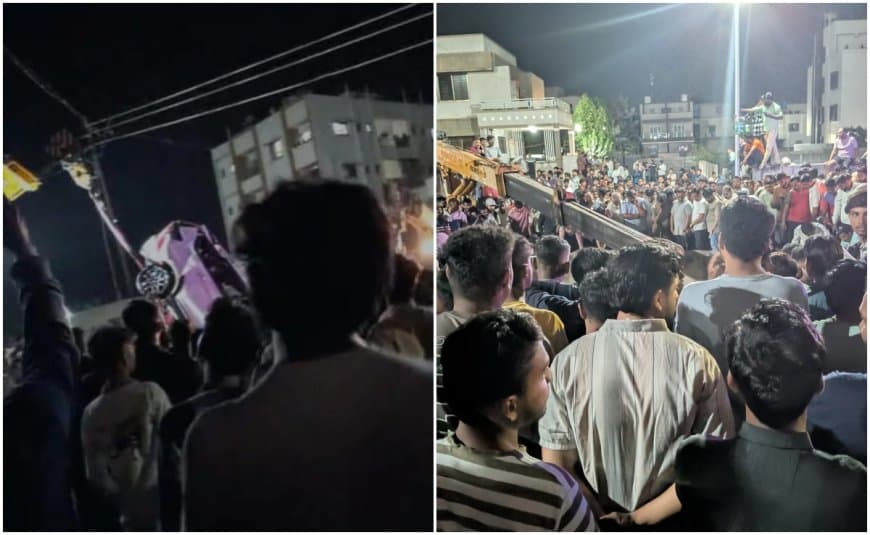 कार सीधे सड़क किनारे बने गहरे कुएं में गिर पड़ी।