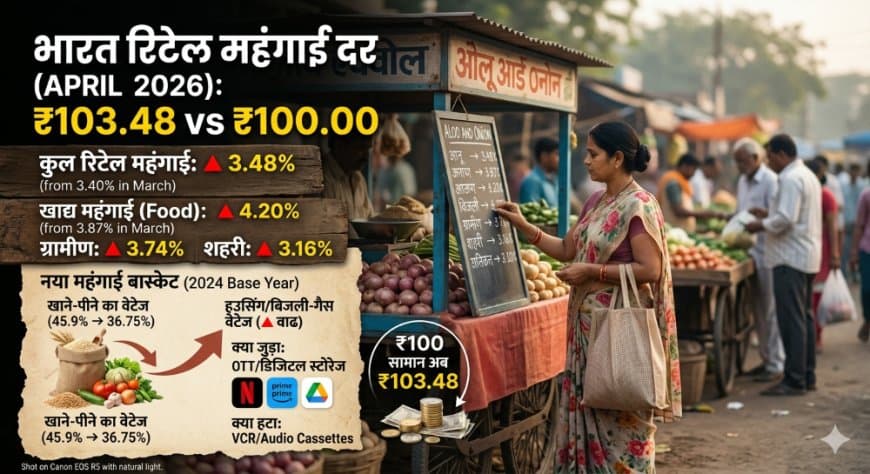 India Retail Inflation April 2026: रिटेल महंगाई बढ़कर 3.48% हुई, खाने-पीने की चीजें और OTT अब महंगे