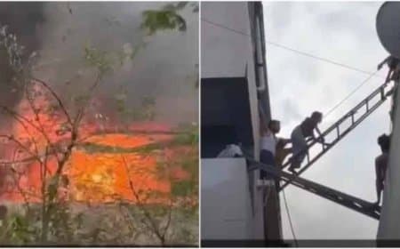 मध्यप्रदेश: इंदौर में इलेक्ट्रिक वाहन के शोरूम में लग आग... ऊपरी मंजिल पर फंसे 20  लोगों को रस्सी के सहारे निकाला