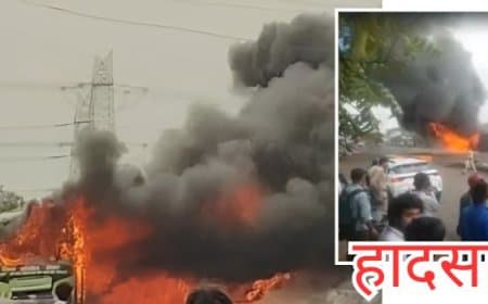 इंदौर-देवास हाईवे पर बड़ा हादसा: चलती बस में लगी भीषण आग, बाल-बाल बचे यात्री