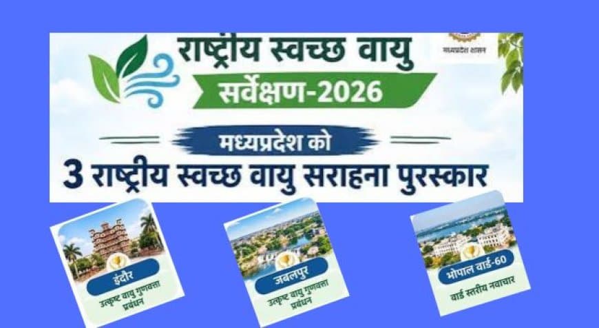 राष्ट्रीय स्वच्छ वायु सर्वेक्षण 2026: देश के टॉप-5 में एमपी के तीन शहर, इंदौर, जबलपुर और भोपाल का जलवा