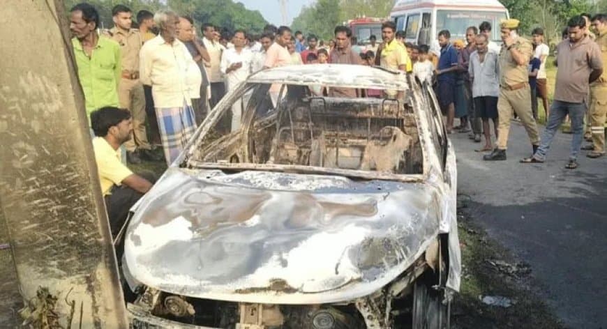 उत्तरप्रदेश: बाराबंकी में चलती कार बनी आग का गोला, गेट हो गए लॉक... अंदर फंसा ड्राइवर जिंदा जला