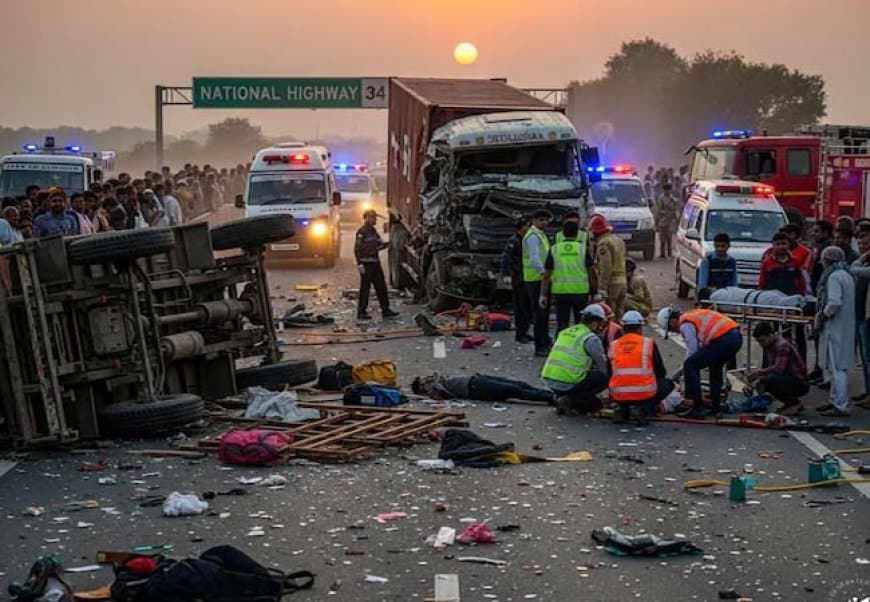 बुलंदशहर... ट्रैक्टर को कंटेनर ने मारी टक्कर, आठ की मौत बुलंदशहर... ट्रैक्टर को कंटेनर ने मारी टक्कर, आठ की मौत