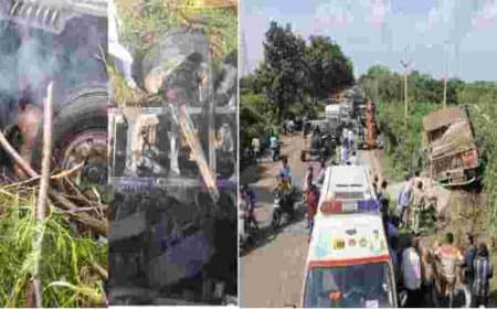 ओंकारेश्वर में भीषण सड़क हादसा: डंपर की चपेट में आने से ई-स्कूटी सवार दो लोग जिंदा जले