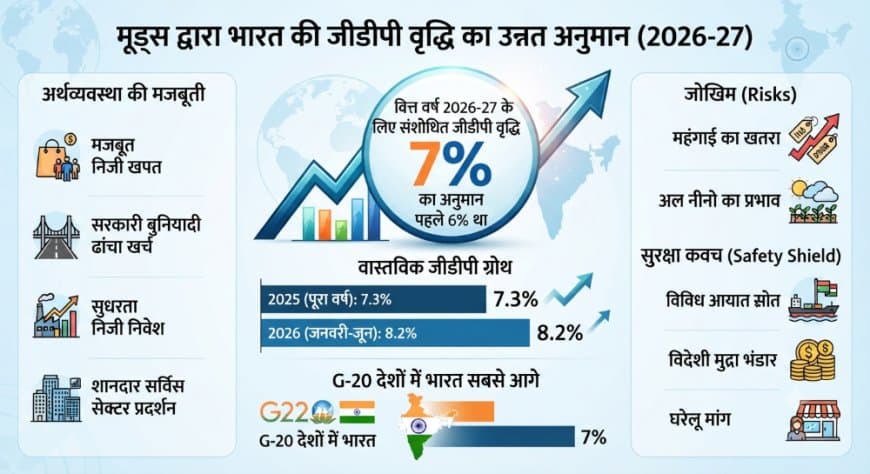 मूड्स ने बढ़ाई भारत की जीडीपी ग्रोथ का अनुमान, जानिए 2026-27 के लिए क्या हैं नए आंकड़े मूड्स ने बढ़ाई भारत की जीडीपी ग्रोथ का अनुमान, जानिए 2026-27 के लिए क्या हैं नए आंकड़े