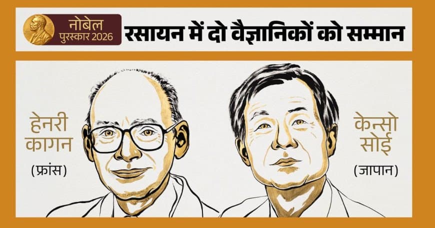 Nobel Prize in Chemistry 2026: हेनरी कागन और केन्सो सोई को रसायन विज्ञान का नोबेल पुरस्कार Nobel Prize in Chemistry 2026: हेनरी कागन और केन्सो सोई को रसायन विज्ञान का नोबेल पुरस्कार