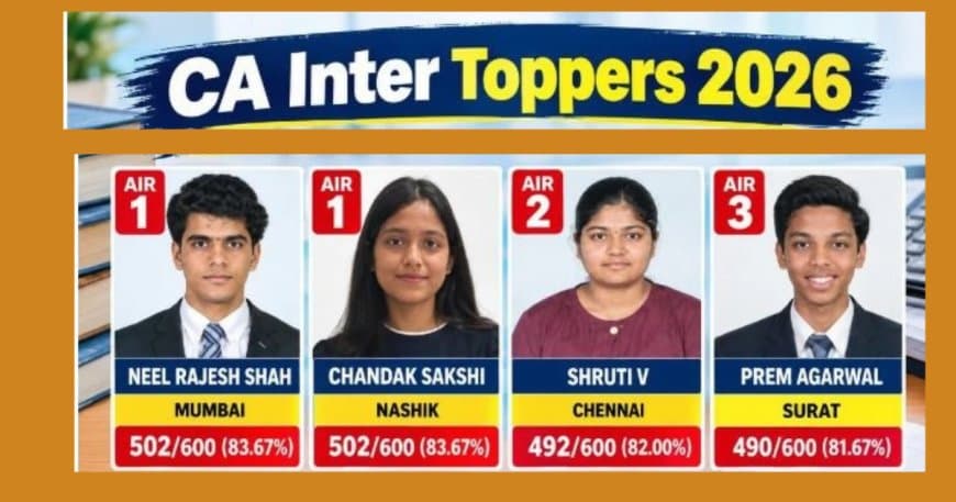 CA Inter September 2026 Toppers: मुंबई के नील और नासिक की साक्षी बनीं ऑल इंडिया टॉपर CA Inter September 2026 Toppers: मुंबई के नील और नासिक की साक्षी बनीं ऑल इंडिया टॉपर